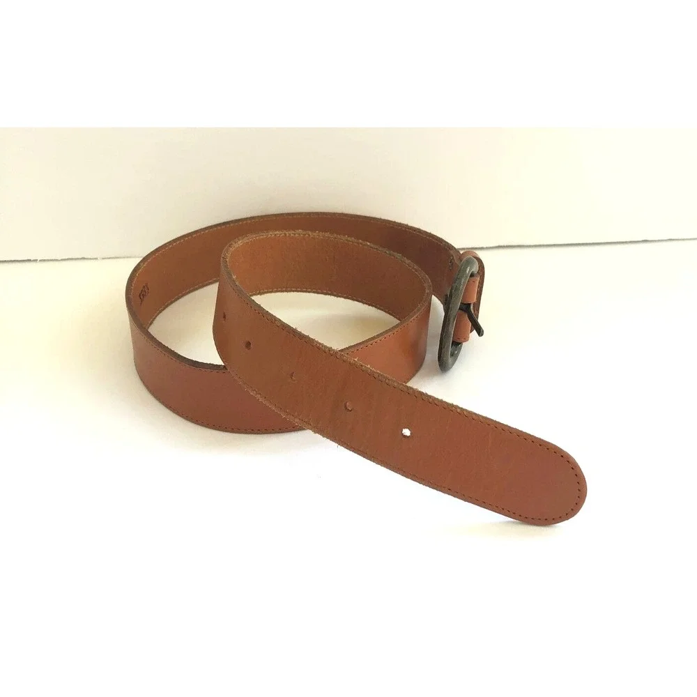 Vintage Robbie Nelson Tan‎ Leather Belt Bronze Buckle Designer Size Medium
